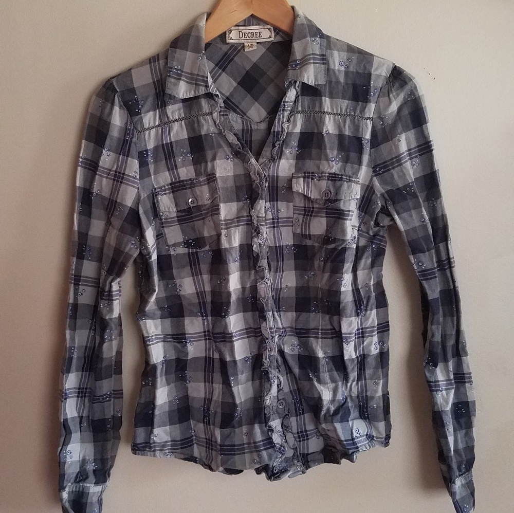 Indigo plaid button-up